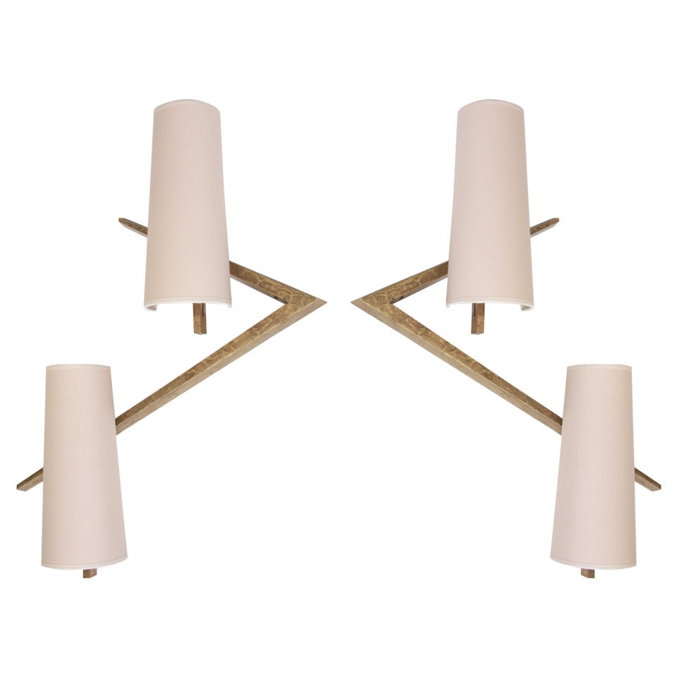 Pair of Bronze Sconces or Wall Lamps from Maison Arlus For Sale