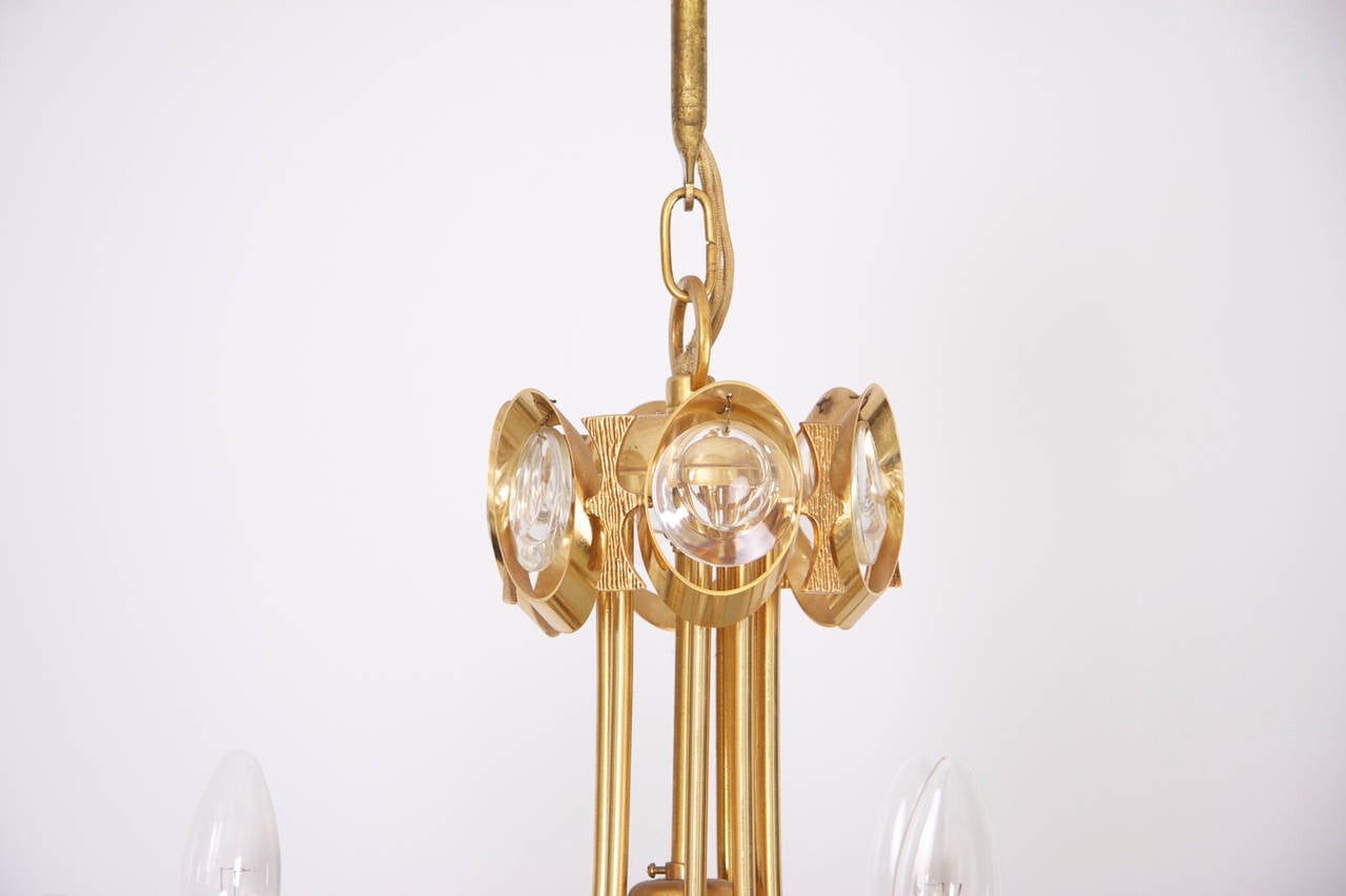 German Huge Gilded Brass and Glass Palwa Chandelier For Sale