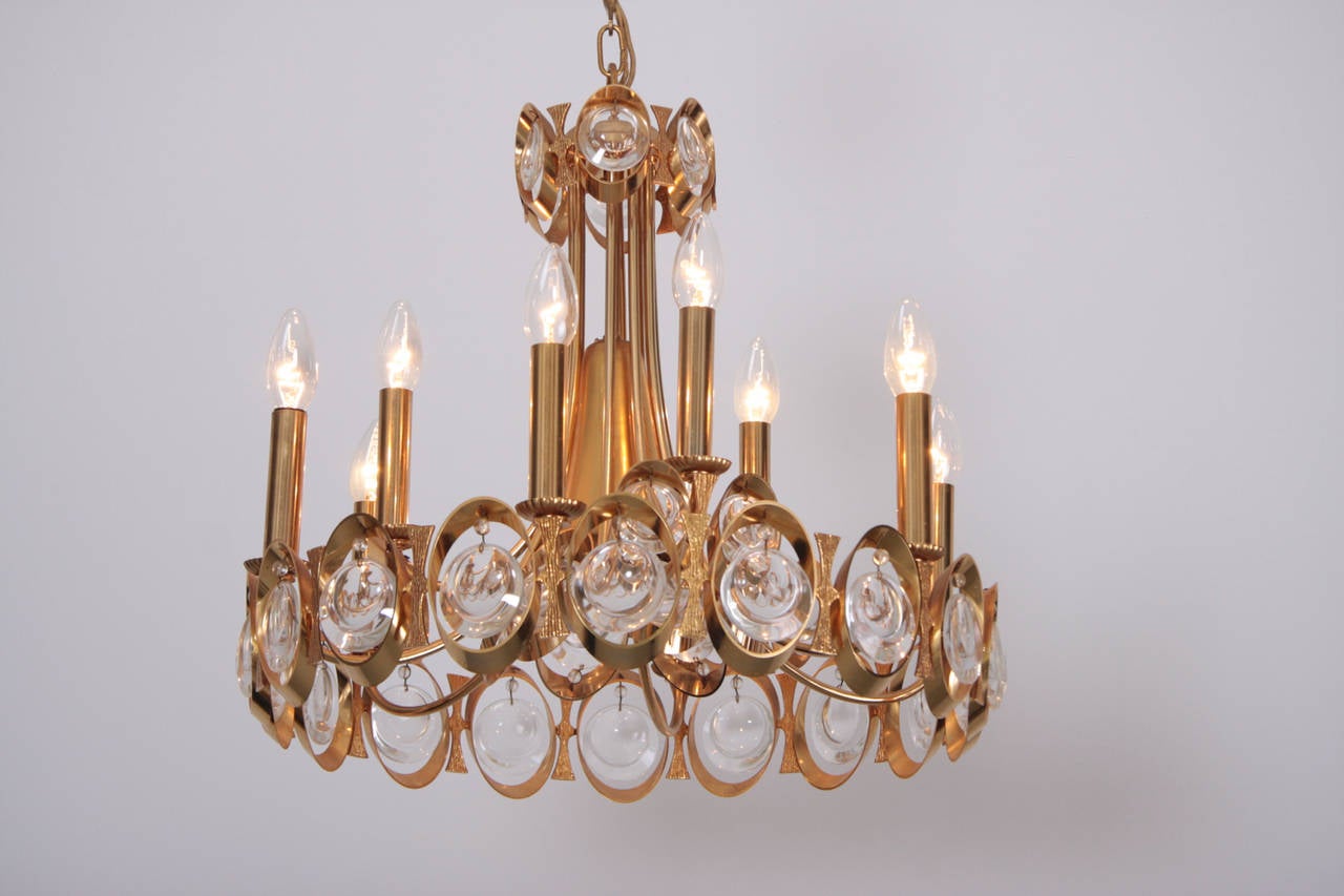 Huge Gilded Brass and Glass Palwa Chandelier For Sale 2