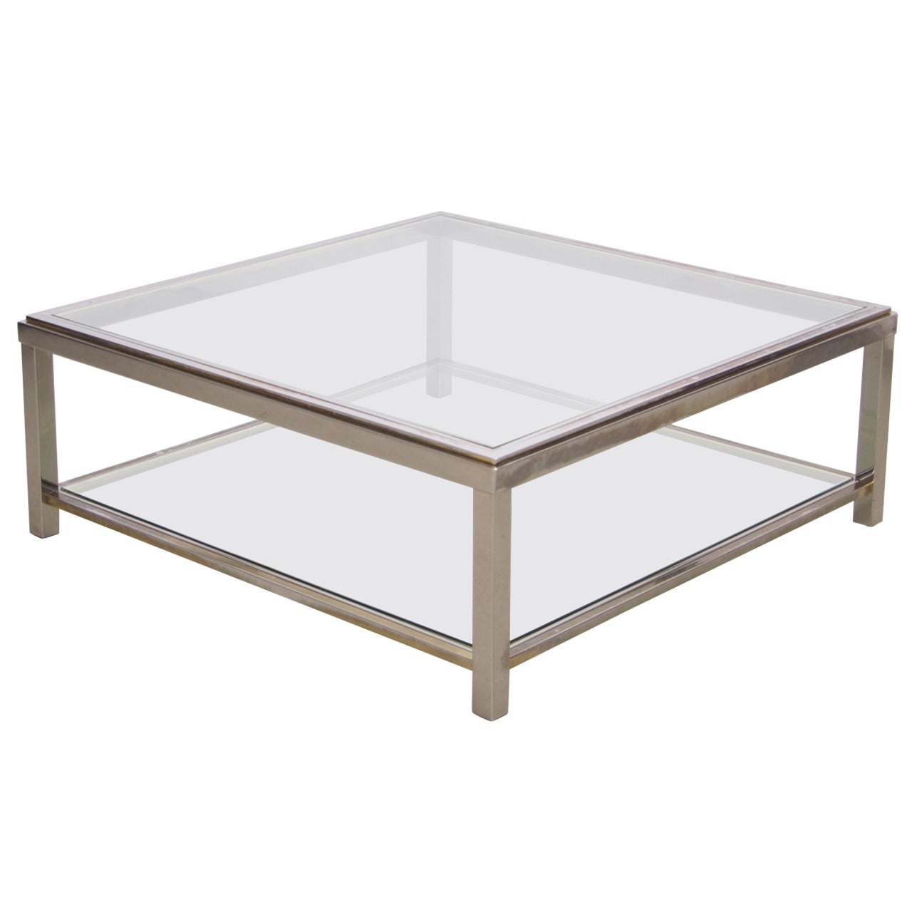 Two-Tier Brass and Chrome Coffee Table attributed to Willy Rizzo