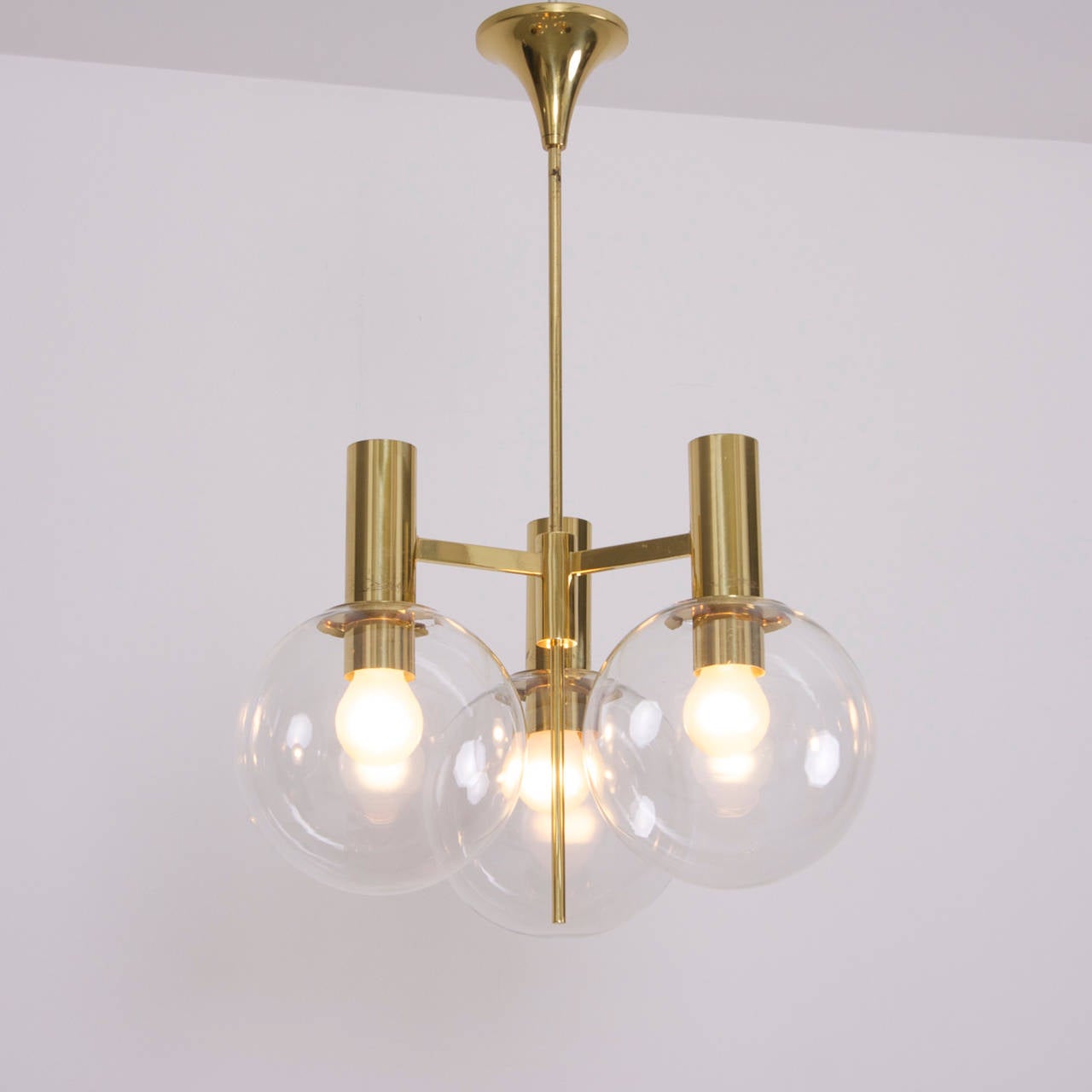 Brass Chandelier with Three Arms by Ott International In Good Condition In Berlin, BE