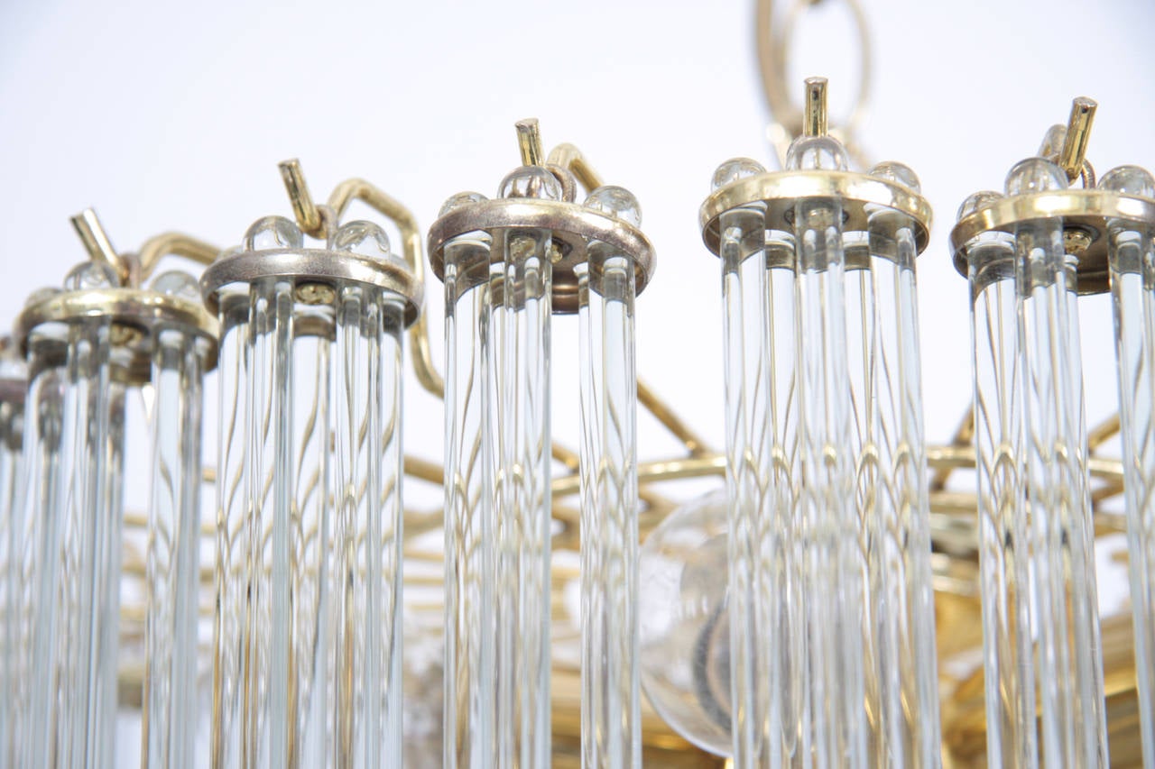 Two-Tier Glass and Brass Chandelier in the Manner of Venini In Excellent Condition For Sale In Berlin, BE