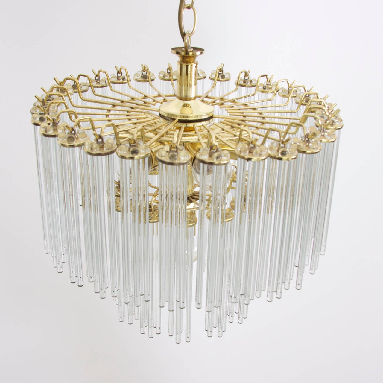 Italian Two-Tier Glass and Brass Chandelier in the Manner of Venini For Sale
