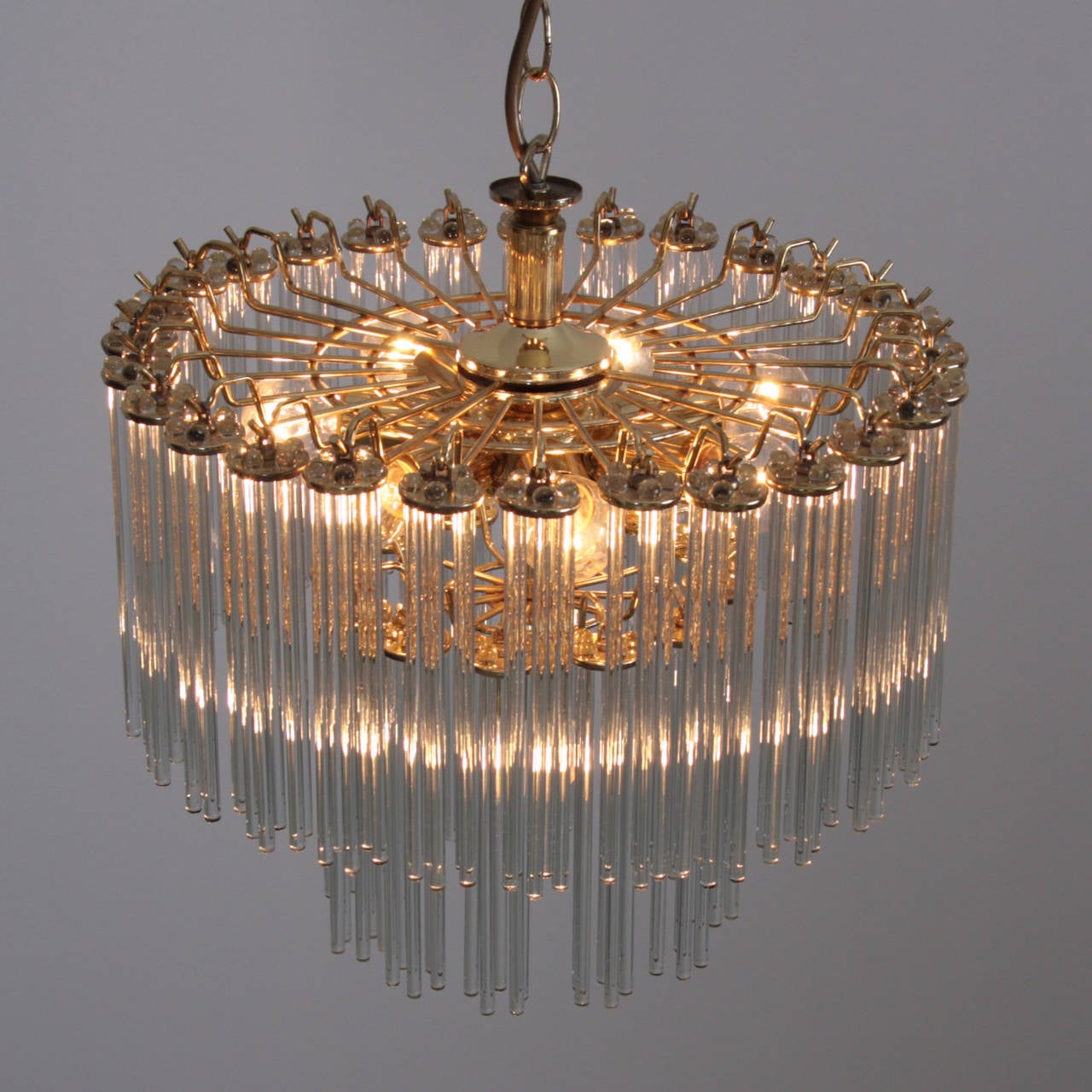 Two-Tier Glass and Brass Chandelier in the Manner of Venini For Sale 1