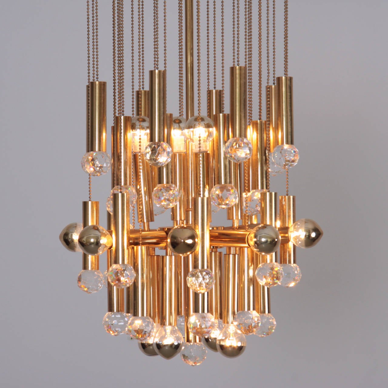 Huge Glass Crystal Drops and Brass Ceiling Mount Fixture by Ernst Palme