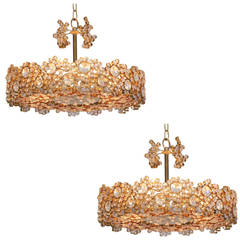 Outstanding Pair of Palwa Gilded Brass and Crystal Glass Encrusted Chandeliers 2