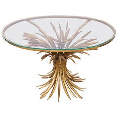 Coco Chanel Style Sheaf of Wheat Gilt Metal Side or Coffee Table