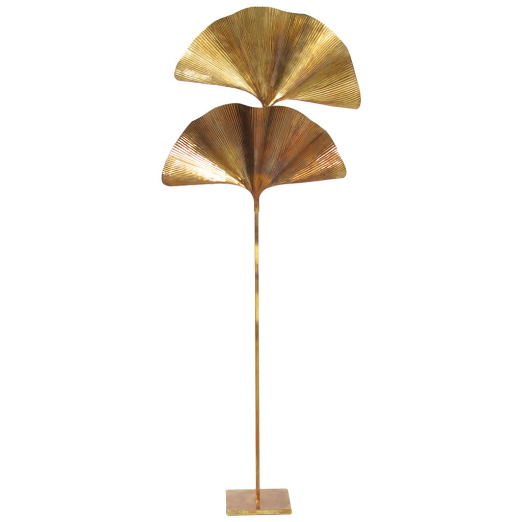 1 of 2 Huge Ginkgo Leaf Brass Floor Lamp by Tommaso Barbi