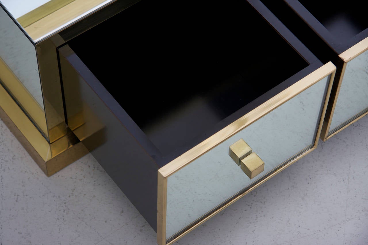 Rare Pair of Brass Mirror Side Nightstands by Michel Pigneres In Good Condition In Berlin, BE