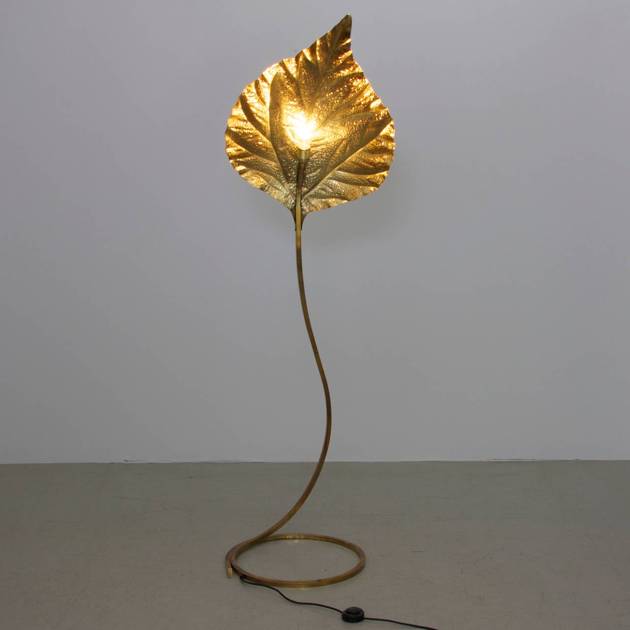 Italian 1 of 2 Huge Rhubarb Leaf Brass Floor Lamp by Tommaso Barbi