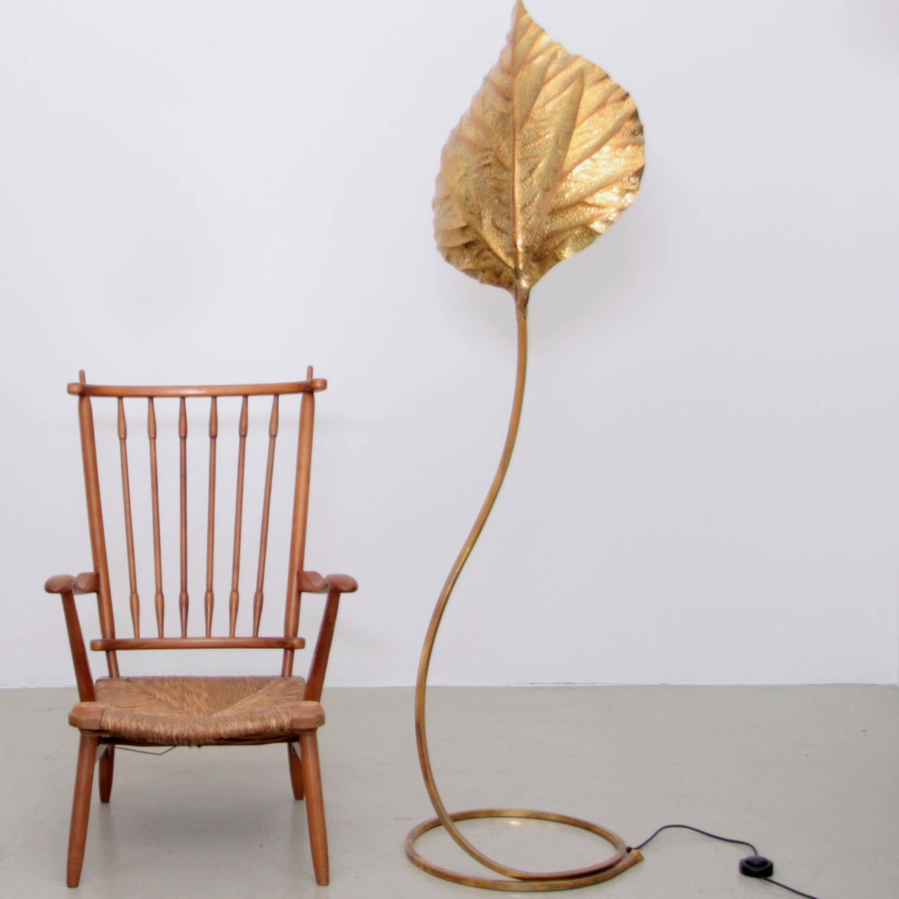 Hollywood Regency 1 of 2 Huge Rhubarb Leaf Brass Floor Lamp by Tommaso Barbi