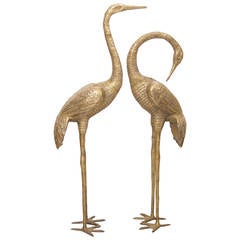 Pair of Extraordinary Brass Flamingos or Cranes