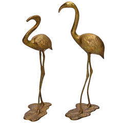 Pair of Huge Brass Flamingos or Cranes