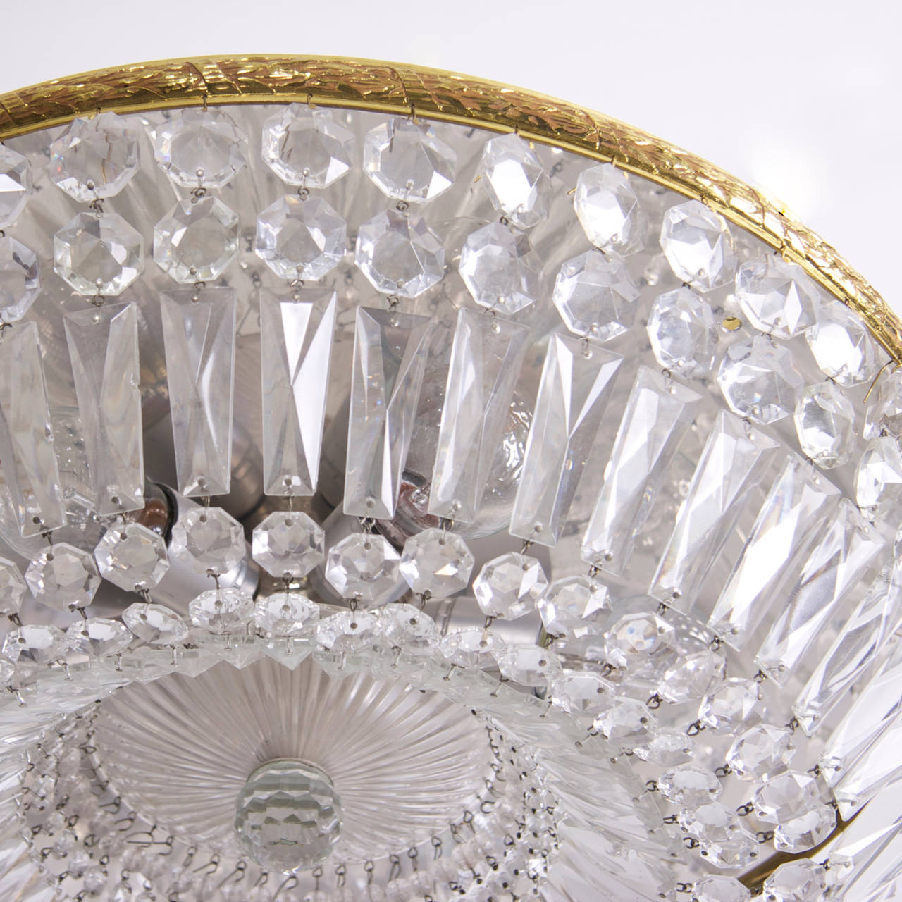 Very Large Crystal Glass and Brass Ceiling Mount Fixture or Flush Lamp by Palwa In Excellent Condition In Berlin, BE