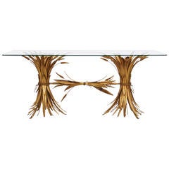 Coco Chanel Style Sheaf of Wheat Gilt Metal Coffee Table