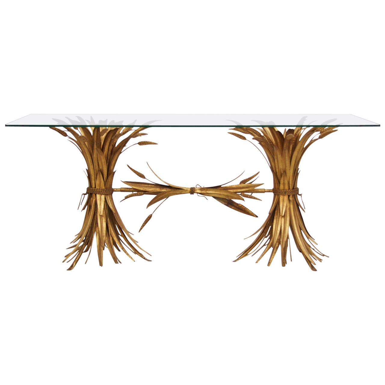 Coco Chanel Style Sheaf of Wheat Gilt Metal Coffee Table