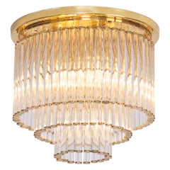 Glass and Brass Flush Mount Fixture by Ernst Palme in the Manner of Venini