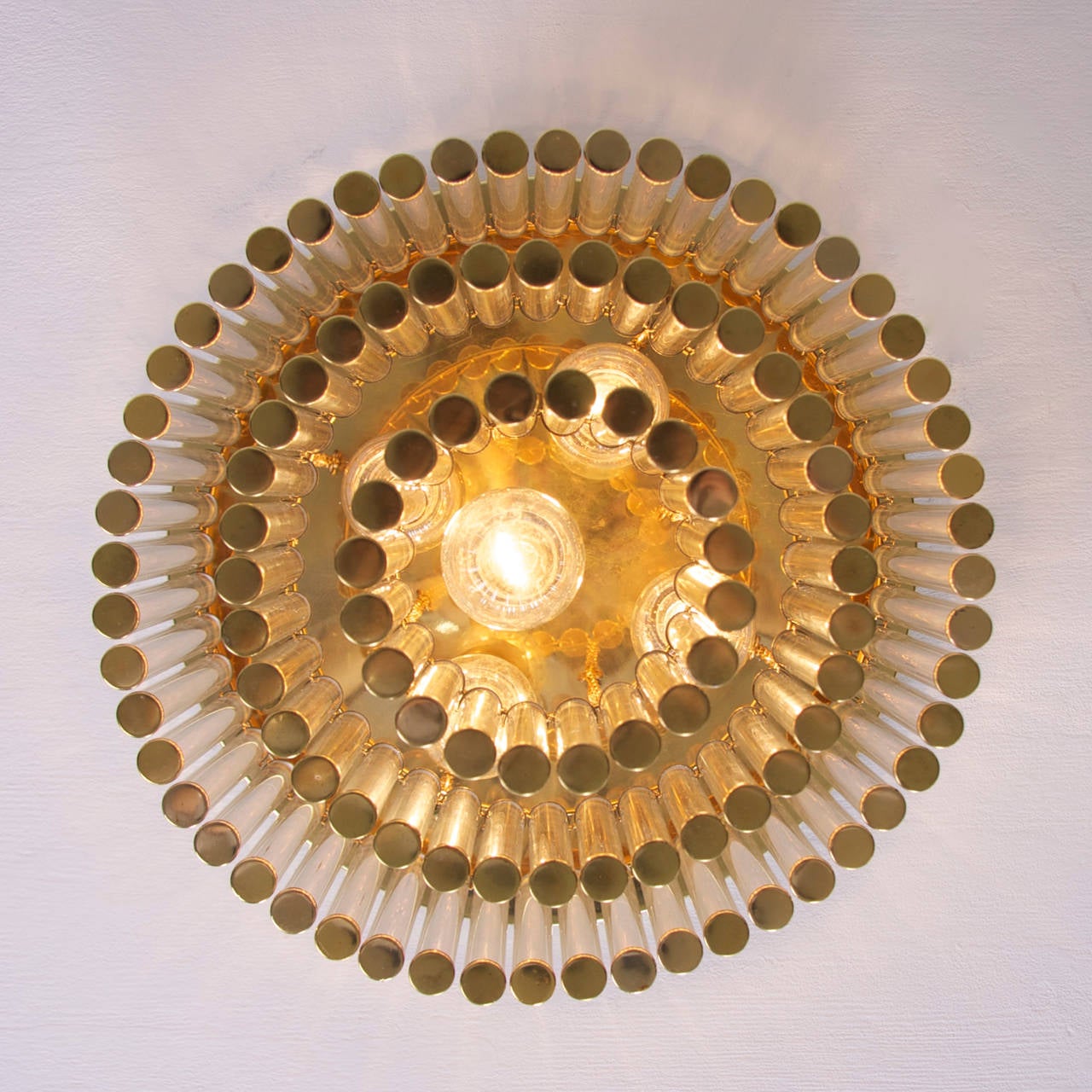 Mid-Century Modern Glass and Brass Flush Mount Fixture by Ernst Palme in the Manner of Venini For Sale