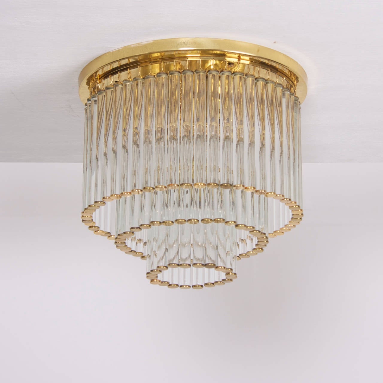 German Glass and Brass Flush Mount Fixture by Ernst Palme in the Manner of Venini For Sale