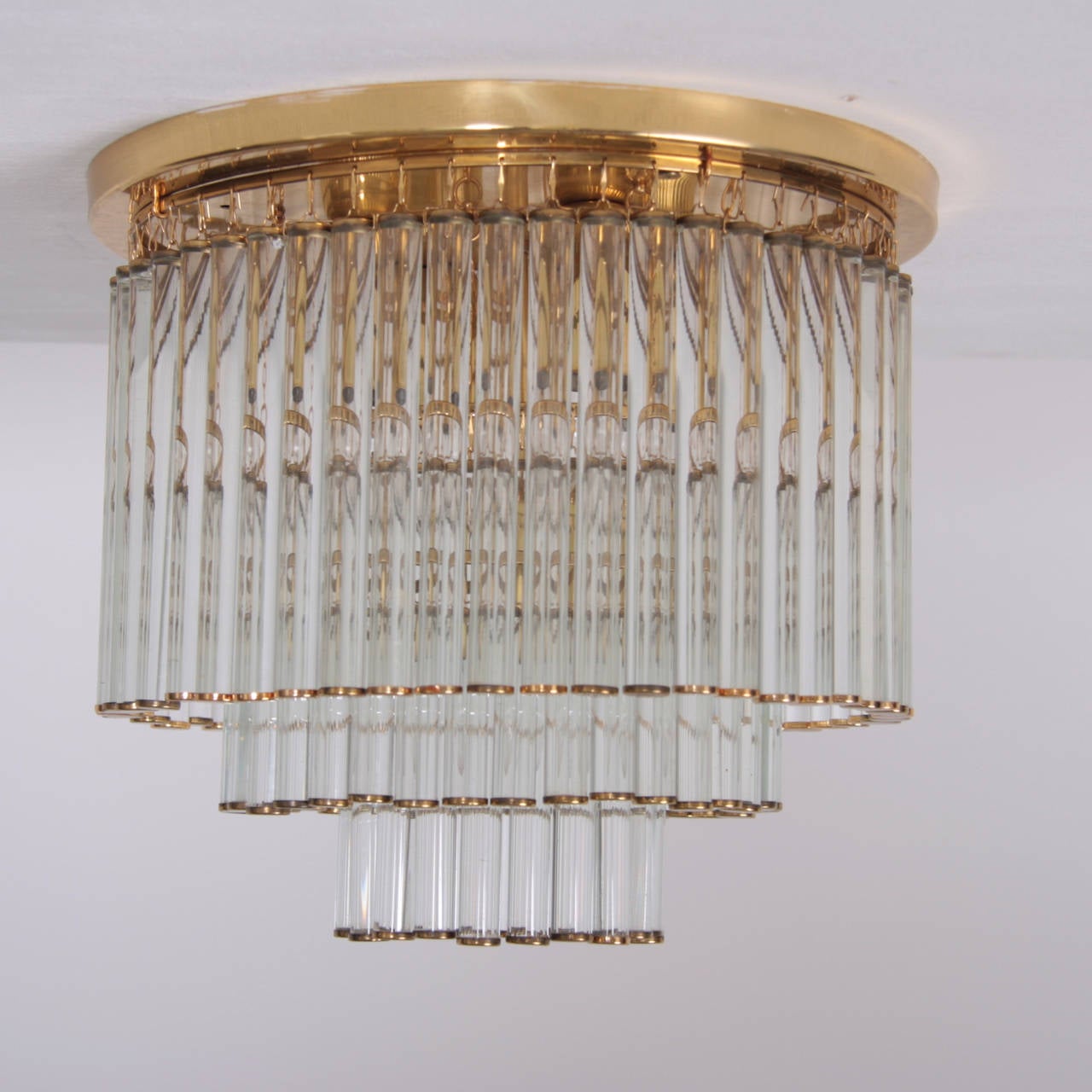 Mid-20th Century Glass and Brass Flush Mount Fixture by Ernst Palme in the Manner of Venini For Sale