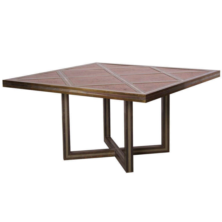 Romeo Rega Dining Table in Brass, Chrome and Wood For Sale