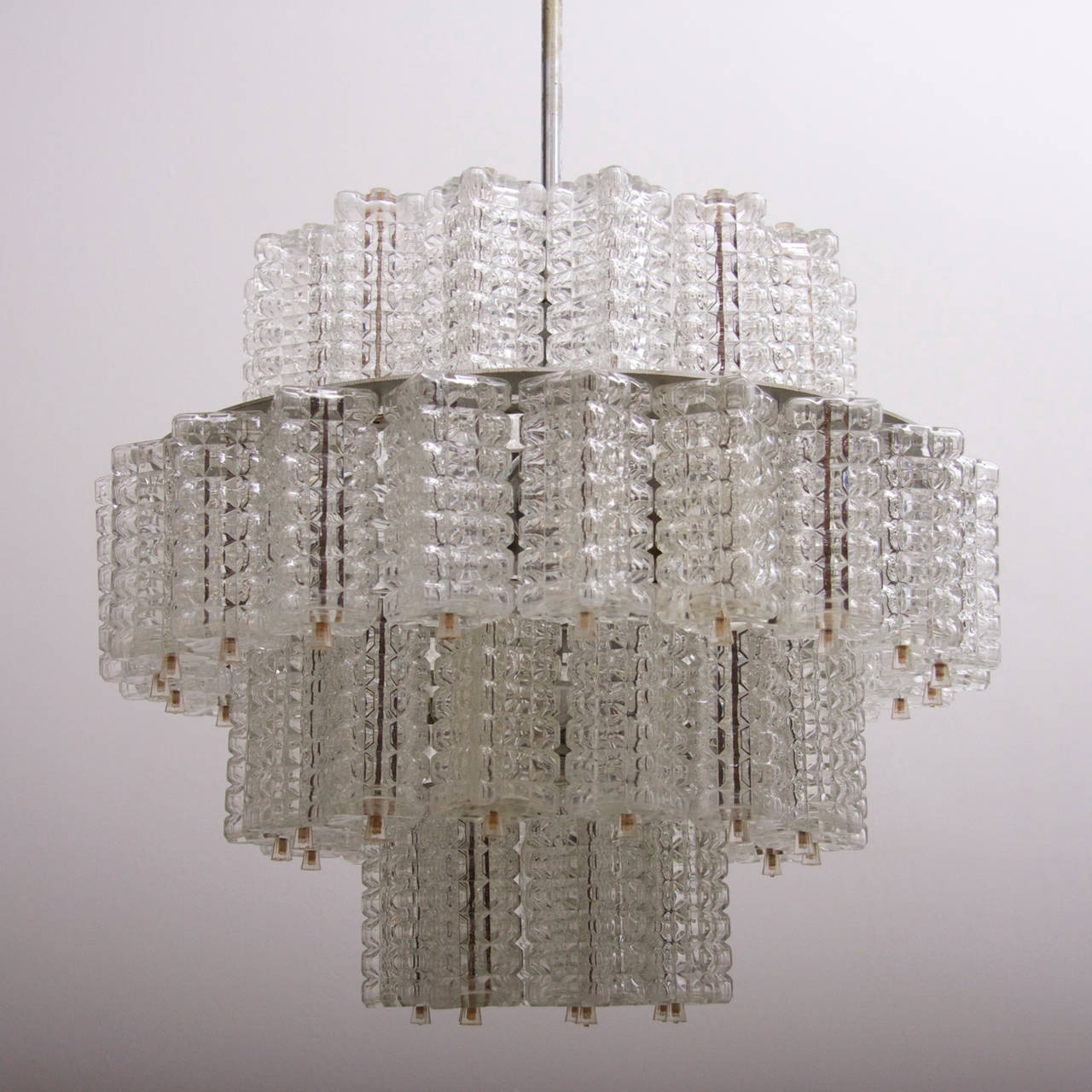 Mid-20th Century One of Three Huge and Rare Glass Chandeliers by Austrolux For Sale