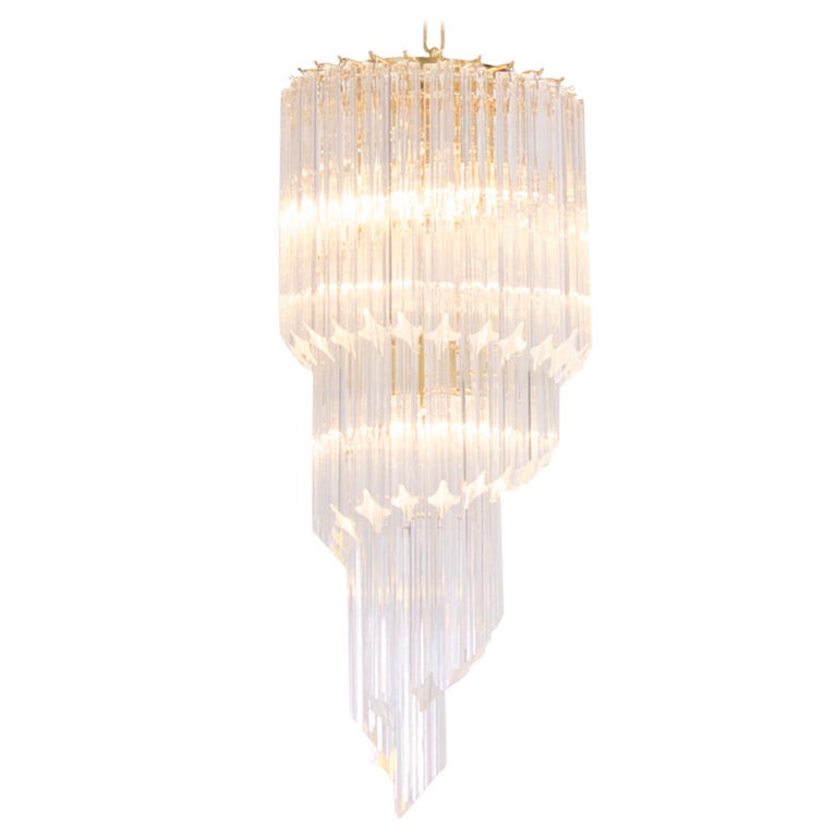 Huge Murano Glass Quadriedri Spiral Chandelier with Gold-Plated Fixture For Sale