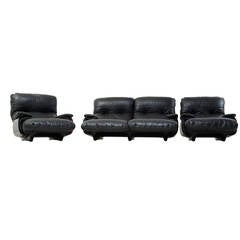 Ducaroy Ligne Roset Sofa Set in Brown Perspex with Black Leather 1