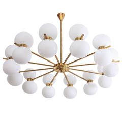 Large Murano Glass and Brass Chandelier in the Style of Stilnovo