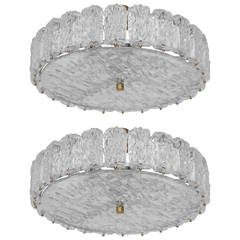 Pair of Large Textured Glass Flush Mounts by Venini