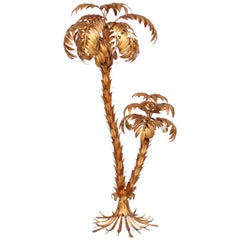 Huge Gilt Metal Two-Trunk Palm Tree Floor Lamp by Hans Kögl