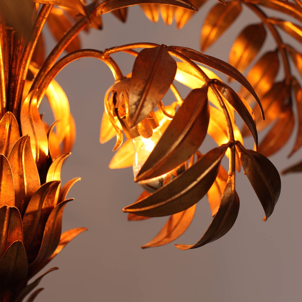 Sheet Metal Pair of Huge Gilt Metal Palm Tree Floor Lamps by Hans Kögl
