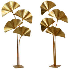 Huge Four Ginkgo Leaf Brass Floor Lamp by Tommaso Barbi 5