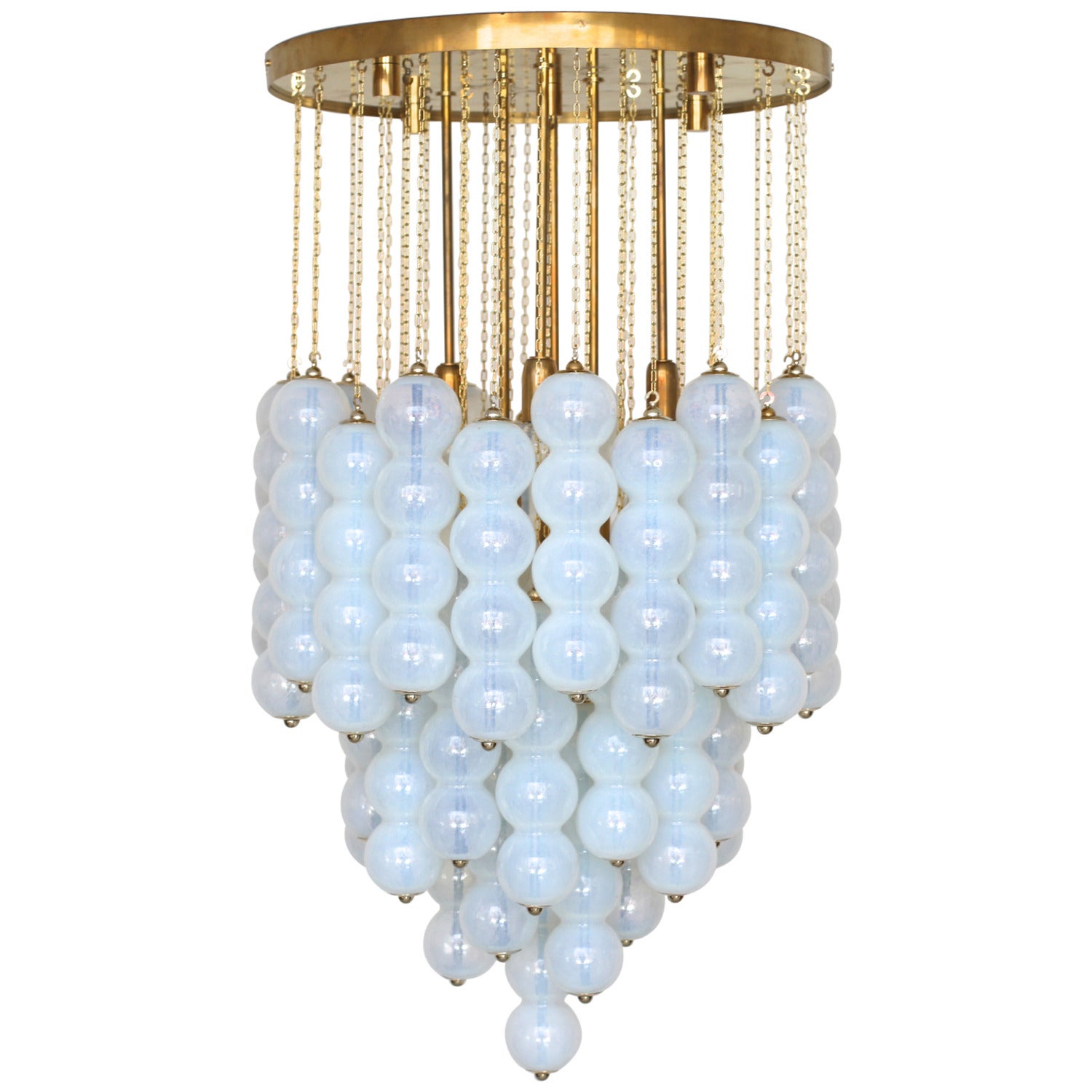 Very Huge Opaline Murano Glass Balls and Brass Chandelier by Zero Quattro Milan