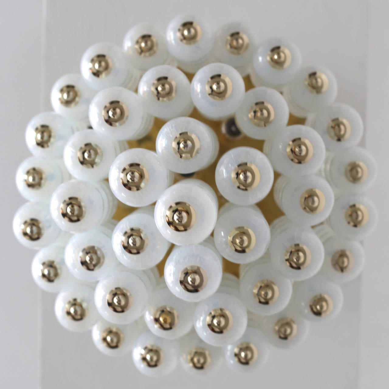 Italian Very Huge Opaline Murano Glass Balls and Brass Chandelier by Zero Quattro Milan