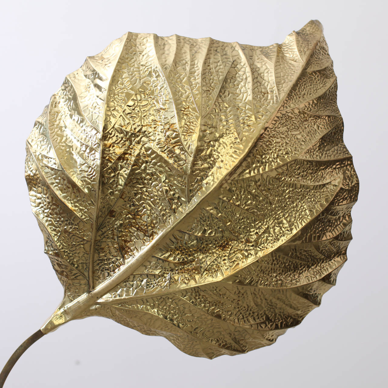 Late 20th Century Huge Two Rhubarb Leaves Brass Floor Lamp by Tommaso Barbi