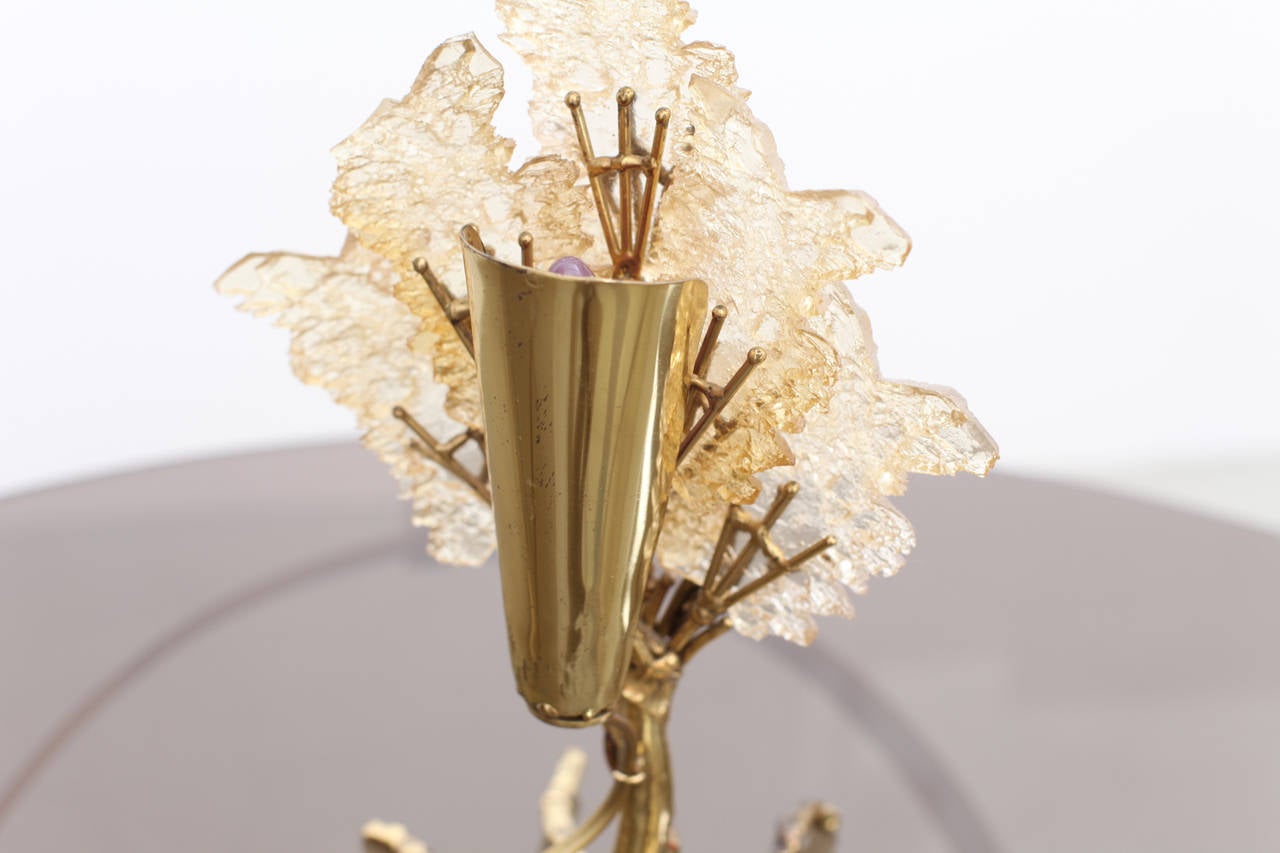 French Beautiful Unique Brass Tree Table Lamp by Henri Fernandez For Sale