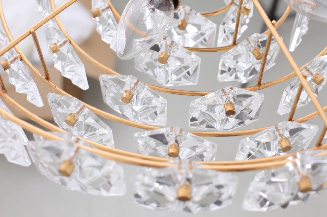 German Large Five-Tier Crystal Glass Chandelier by Kinkeldey