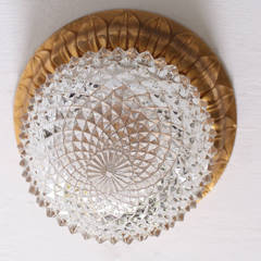 1 of 5 Glass Flush Mounts or Sconces on Gold-Plated Base by Glashütte Limburg