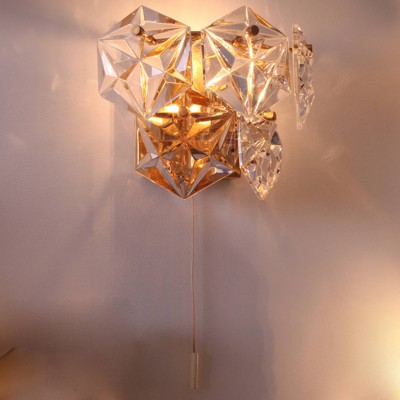 Mid-Century Modern 1 of 2 Pair of Crystal Glass Sconces or Wall Lamps by Kinkeldey For Sale