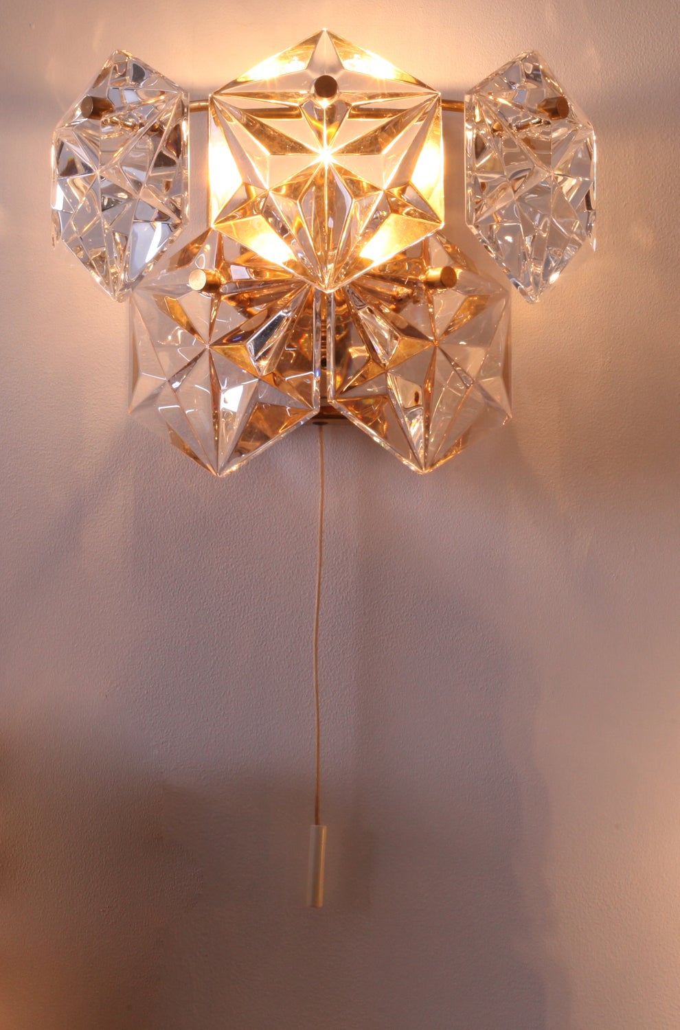 German 1 of 2 Pair of Crystal Glass Sconces or Wall Lamps by Kinkeldey For Sale