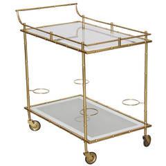 Maison Bagues Bar Cart in Brass and Glass Bamboo