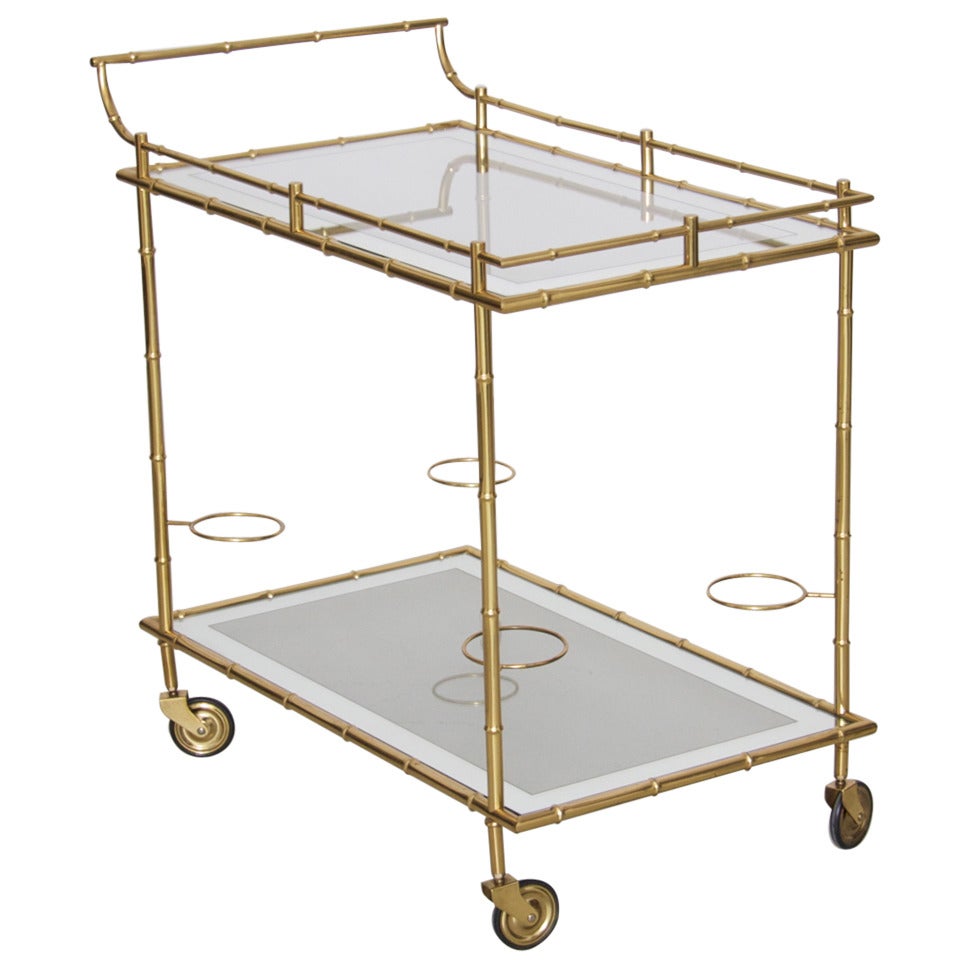 Maison Bagues Bar Cart in Brass and Glass Bamboo