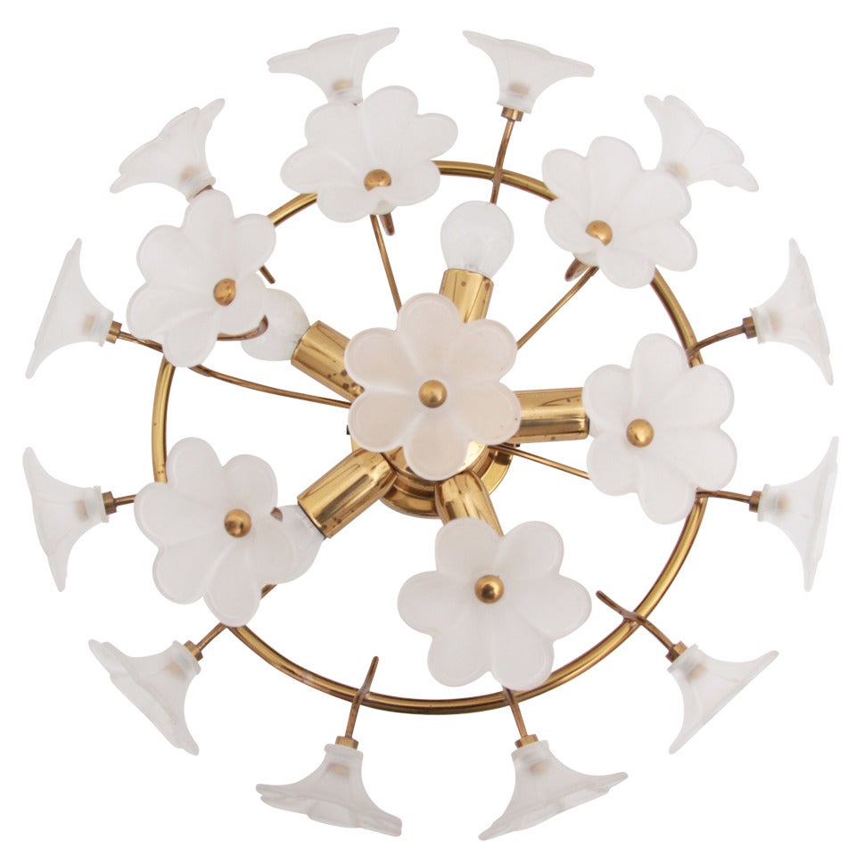 Glass Flower Flush Mount in Brass and Glass