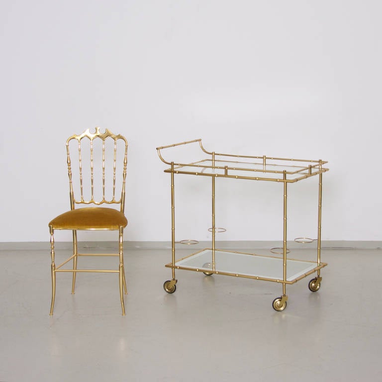 Maison Bagues Bar Cart in Brass and Glass Bamboo 2