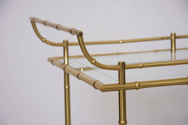 French Maison Bagues Bar Cart in Brass and Glass Bamboo