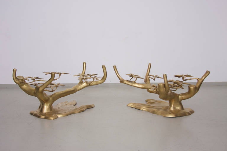 Beautiful organic tree form bronze/brass cocktail table bases in excellent condition. They have a slightly different shape!