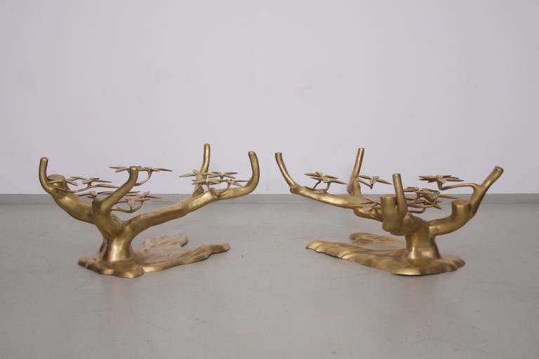 Hollywood Regency Pair of Brass Organic Tree Form Cocktail Table Bases