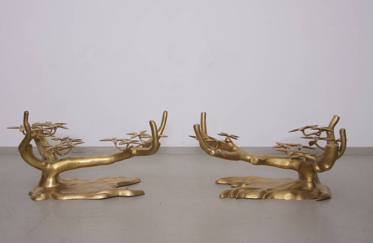 Belgian Pair of Brass Organic Tree Form Cocktail Table Bases