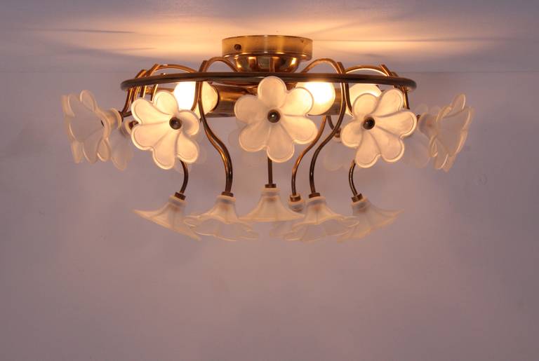 Glass Flower Flush Mount in Brass and Glass 1